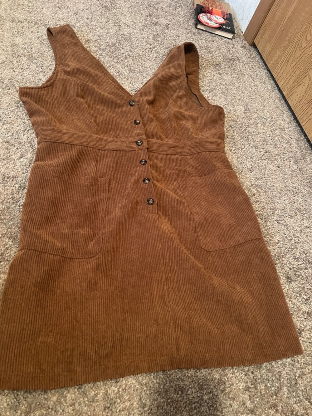 Floerns Women's VNeck Sleeveless Corduroy Button Pinafore Overall Mini Dress, XL